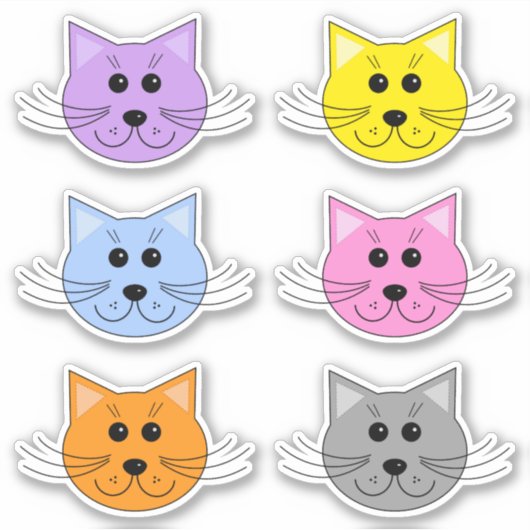 Kleurrijke kattenkoppen vlakken klauw Cartoon set  Sticker (Voorkant)