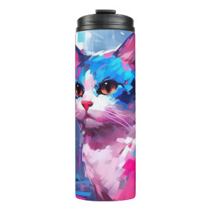 Kleurrijke kattenkunst cadeau voor kat mama thermosbeker