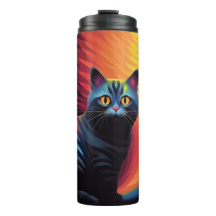 Kleurrijke kattenkunst cadeau voor kattenmoeder thermosbeker