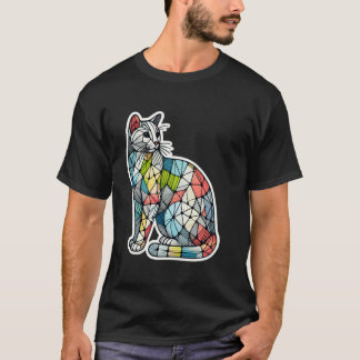 Kleurrijke Kattenliefhebber Cute Geometrie Mozaïek T-shirt