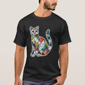 Kleurrijke Kattenliefhebber Cute Geometrie Mozaïek T-shirt