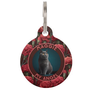 Kleurrijke kattenmoeder cadeau anjers print huisdierpenning
