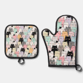 Kleurrijke kattenpatroon Moderne Kat liefhebber Ovenwant & Pannenlap Set (Voorkant)