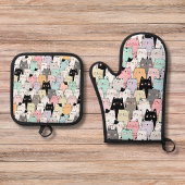 Kleurrijke kattenpatroon Moderne Kat liefhebber Ovenwant & Pannenlap Set