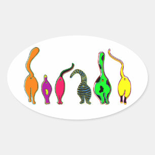 Kleurrijke kattenpeuken ovale sticker