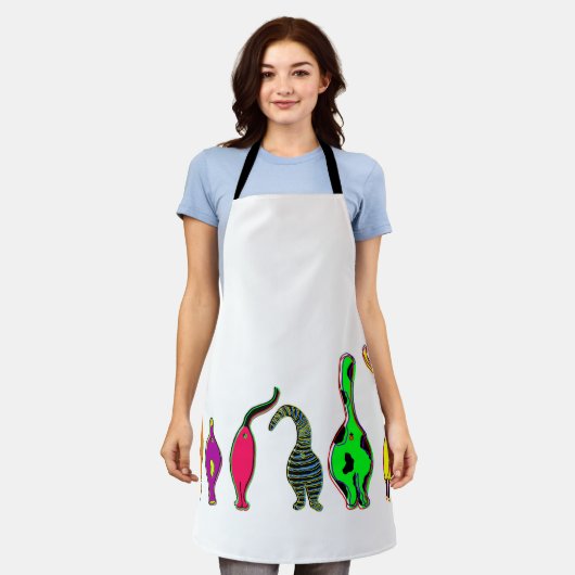 Kleurrijke kattenpeuken schort (Gedragen)