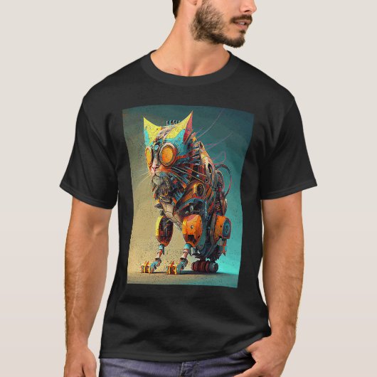 Kleurrijke Kattenrobot T-shirt (Voorkant)
