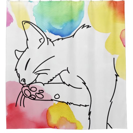 Kleurrijke Kattenschets Douchegordijn (Voorkant)