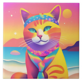 Kleurrijke Kattentekening Decoratieve Tegel Tegeltje