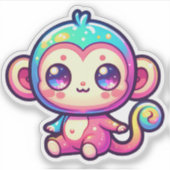 Kleurrijke Kawaii Aap met Fonkelende Ogen Sticker (Voorkant)