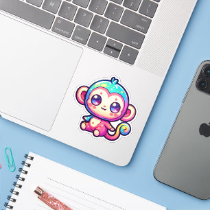 Kleurrijke Kawaii aap met sprankelende ogen Sticker