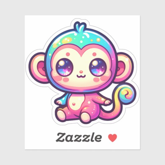 Kleurrijke Kawaii aap met sprankelende ogen Sticker (Vel)