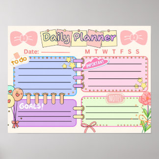 kleurrijke kawaii dagelijkse planner poster