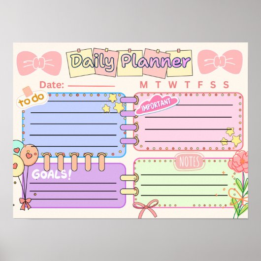 kleurrijke kawaii dagelijkse planner poster (Voorkant)