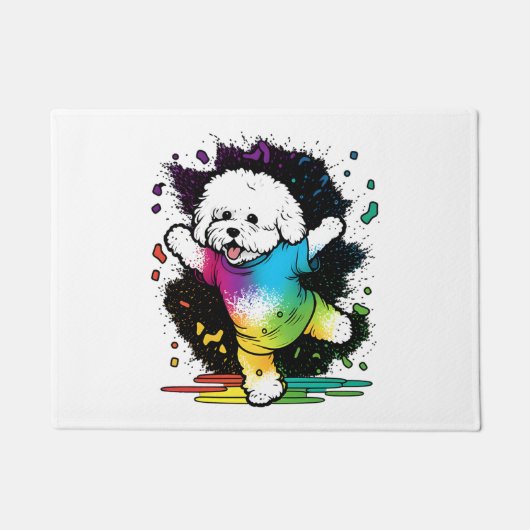 Kleurrijke Kawaii Dancing Bichon Deurmat (Voorkant)