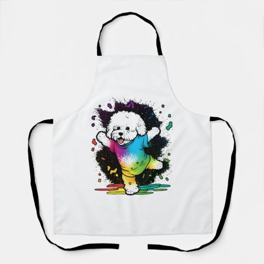 Kleurrijke Kawaii Dancing Bichon Schort (Voorkant)