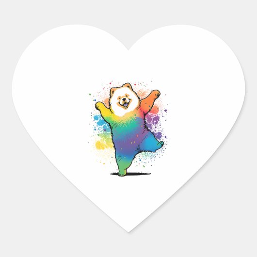 Kleurrijke Kawaii Dancing Chow Chow Hart Sticker (Voorkant)