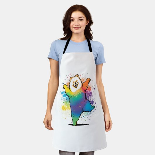 Kleurrijke Kawaii Dancing Chow Chow Schort (Gedragen)