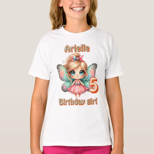 Kleurrijke kawaii fee vlinder verjaardag t-shirt (Voorkant)
