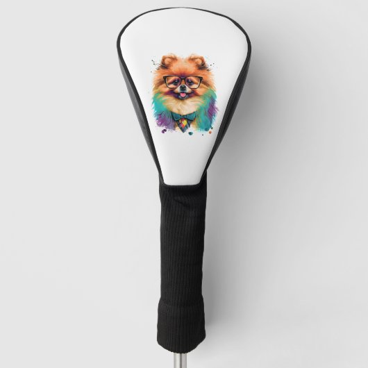 Kleurrijke Kawaii Pomeranian Hipster 1 Golfheadcover (Voorkant)