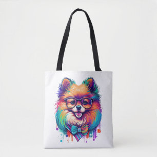 Kleurrijke Kawaii Pomeranian Hipster Tote Bag