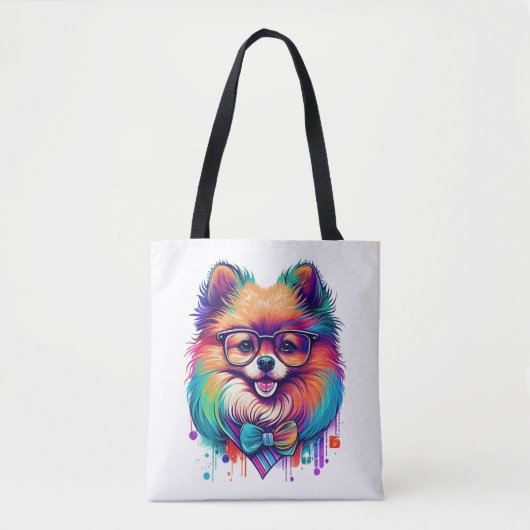 Kleurrijke Kawaii Pomeranian Hipster Tote Bag (Voorkant)
