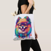 Kleurrijke Kawaii Pomeranian Hipster Tote Bag (Dichtbij)