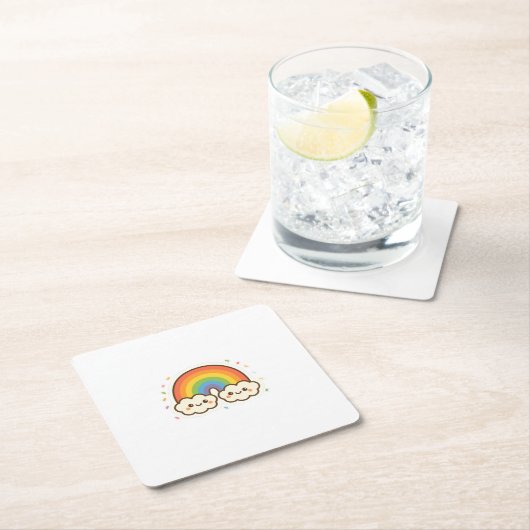 Kleurrijke Kawaii Rainbow Pride Kartonnen Onderzetters (Insitu)