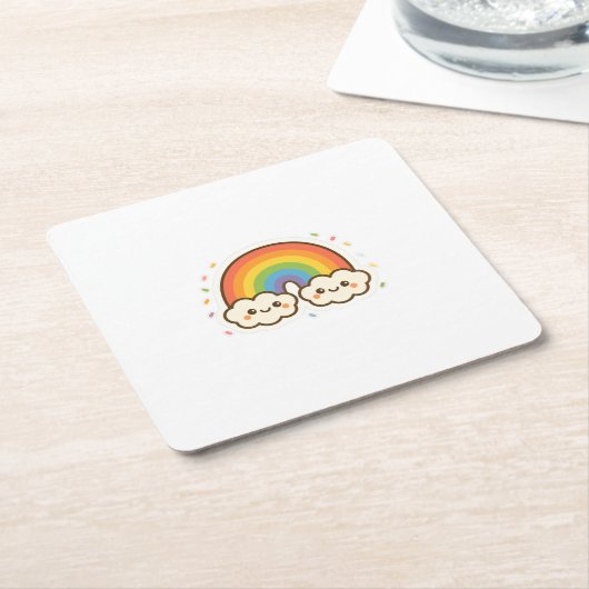 Kleurrijke Kawaii Rainbow Pride Kartonnen Onderzetters (Schuin)