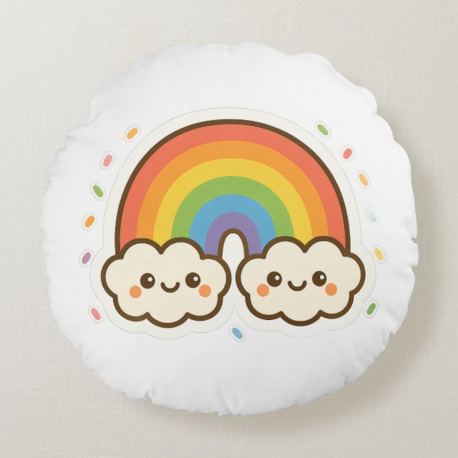 Kleurrijke Kawaii Rainbow Pride Rond Kussen (Voorkant)