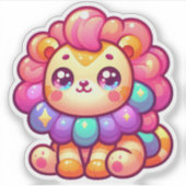 Kleurrijke Kawaii Regenboog Leeuw met Sparkly Mane Sticker (Voorkant)