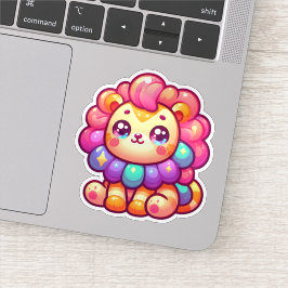 Kleurrijke Kawaii Regenboog Leeuw met Sparkly Mane Sticker