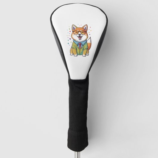 Kleurrijke Kawaii Shiba Inu Hipster 1 Golfheadcover (Voorkant)