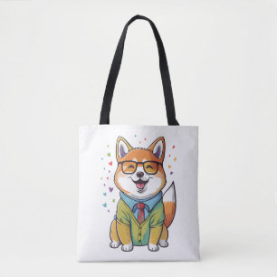Kleurrijke Kawaii Shiba Inu Hipster 1 Tote Bag