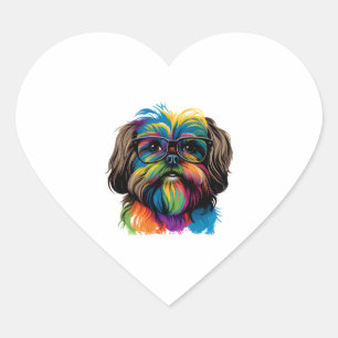 Kleurrijke Kawaii Shorkie Nerd 1 Hart Sticker