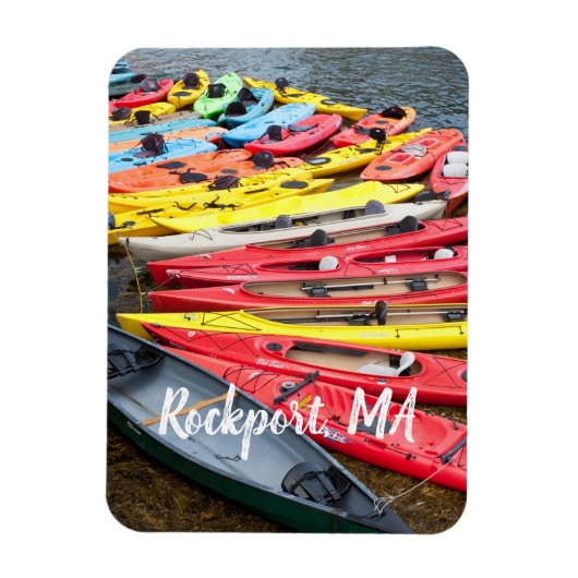 kleurrijke Kayaks, Rockport MA Magneet (Verticaal)