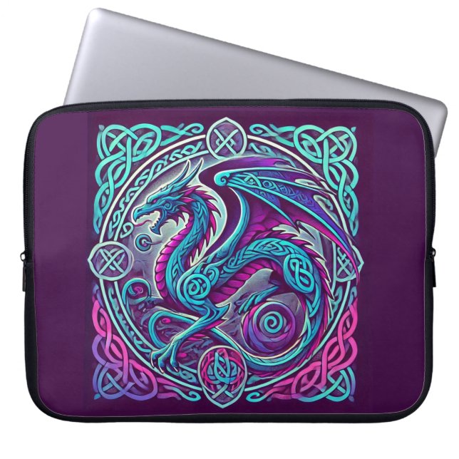 Kleurrijke Keltische Dragon Square Laptop Sleeve (Voorkant)