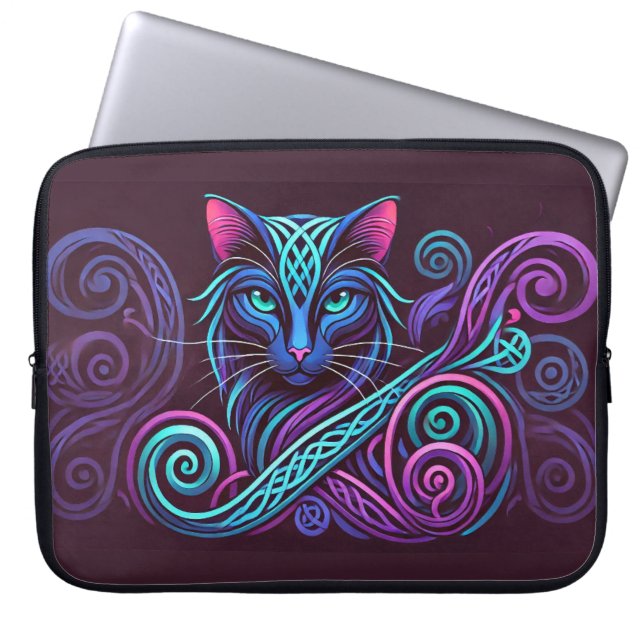 Kleurrijke Keltische kat Laptop Sleeve (Voorkant)