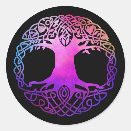 Kleurrijke Keltische levensboom Ronde Sticker (Voorkant)