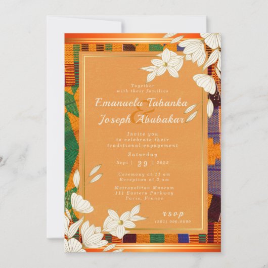 Kleurrijke Kente bruiloft uitnodiging Ankara (Voorkant)