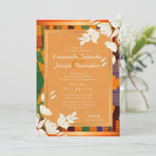 Kleurrijke Kente bruiloft uitnodiging Ankara (Staand voorkant)