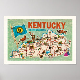 Kleurrijke  Kentucky kaart Print
