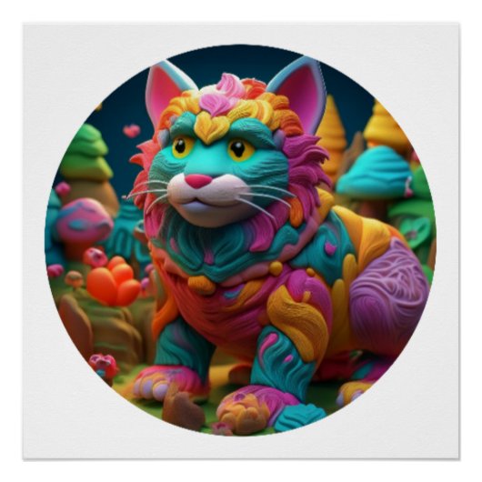 Kleurrijke Keramische Kat Kat Perfect Poster (Voorkant)