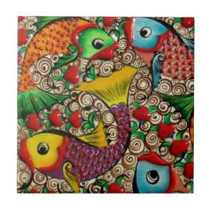 Kleurrijke Keramische Vis Kunst Tegeltje