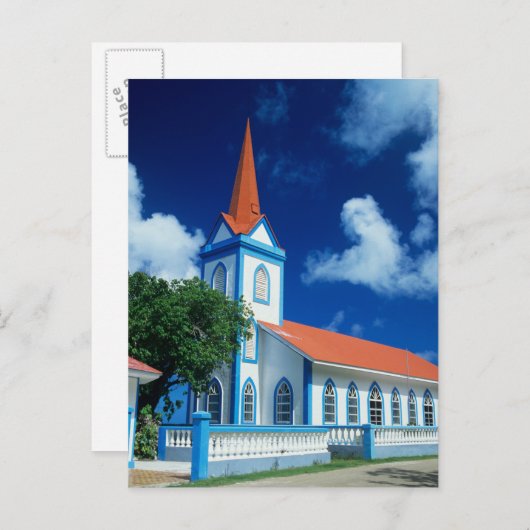 Kleurrijke kerk op het eiland Tahaa in de Briefkaart (Voorkant / Achterkant)