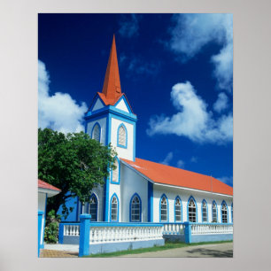 Kleurrijke kerk op het eiland Tahaa in de Poster