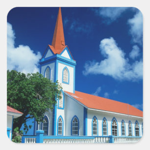 Kleurrijke kerk op het eiland Tahaa in de Vierkante Sticker
