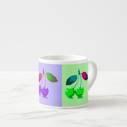 Kleurrijke kersen - Pop kunst Espresso Kop (Voorkant rechts)