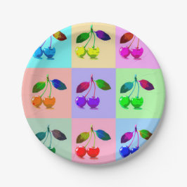 Kleurrijke kersen - Pop kunst Papieren Bordje