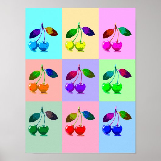 Kleurrijke kersen - Pop kunst Poster (Voorkant)